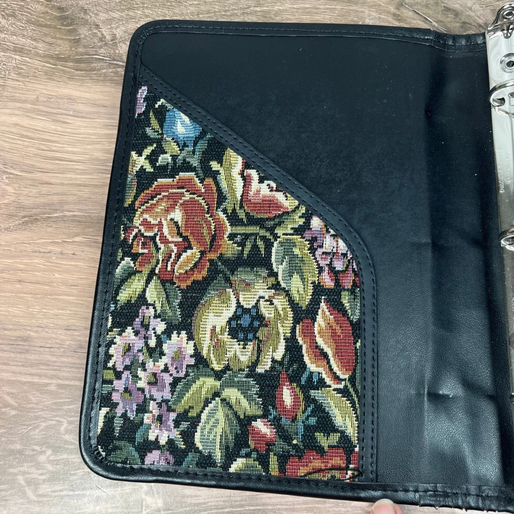 Day Runner Fact Centre Address Book Binder Black Floral Tapestry Vintage